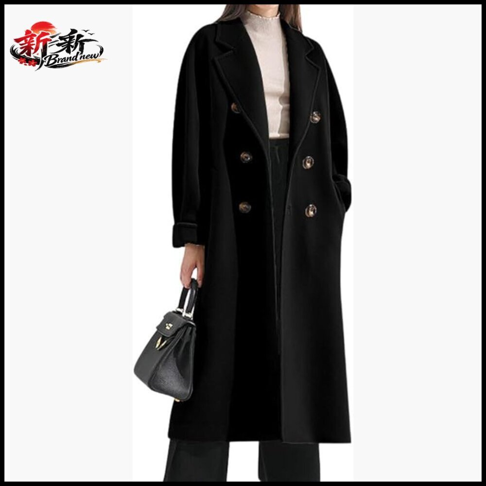 Women's Wool Blend Double Breasted Trench Coat with Belt